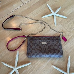 Coach Signature pink and tan crossbody